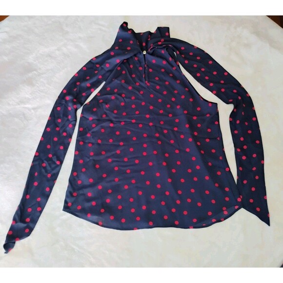Tommy Hilfiger Navy Red Polka Dot Tie Neck Sleeveless Blouse XS Scarf NWT $69 - Picture 13 of 16